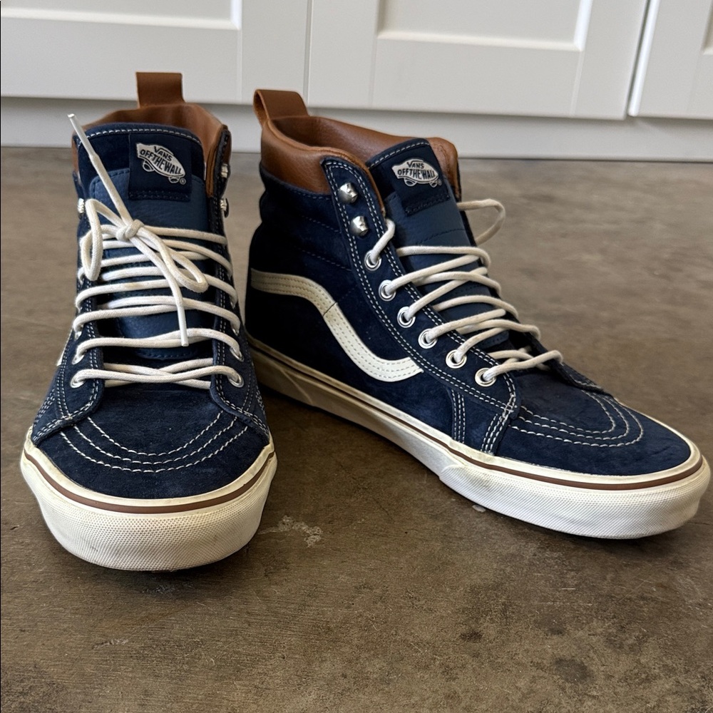 Vans Navy Suede High-Top Sneakers with White Stripe
